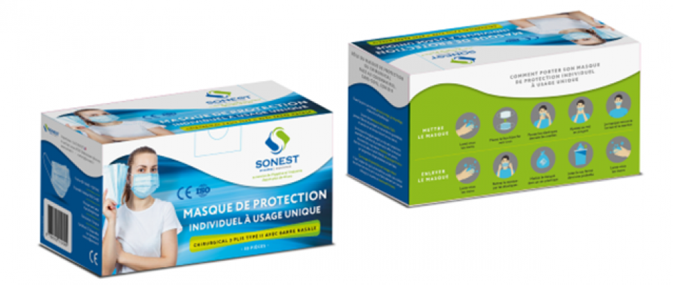 Masque de protection BLEU individuel à usage unique - Chirurgical 3 plis  type II R - Norme : EN14683 + 2019 AC